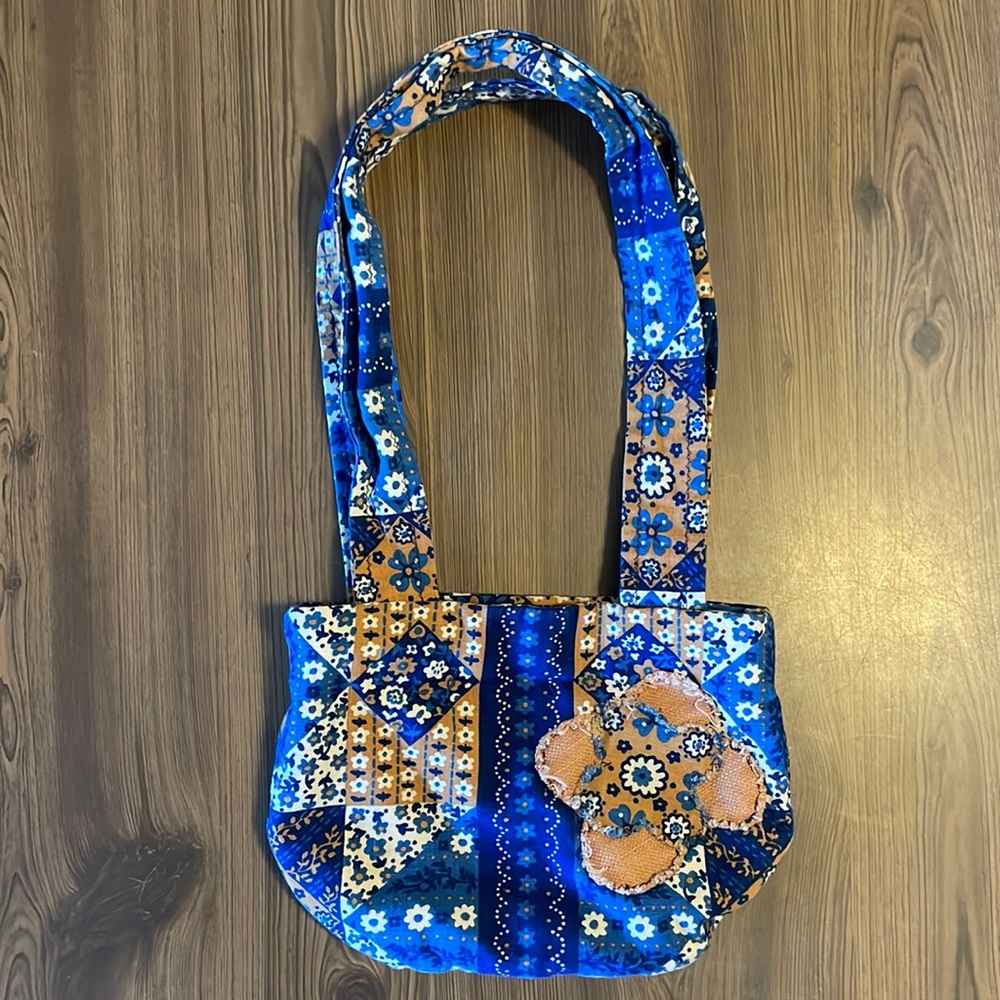 Patchwork Quilted Blue & Tan Small Shoulder Bag